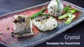  Presentation with japanese - Presentation theme having gourmet-fried-japanese-skrei-cod background and a tawny brown colored foreground
