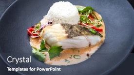  Presentation with fish - Amazing PPT layouts having gourmet-fried-skrei-cod-fish backdrop and a tawny brown colored foreground