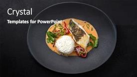  Presentation with jasmine - Slide deck consisting of gourmet-fried-skrei-cod-fish background and a dark gray colored foreground