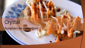  Presentation with japanese food - Colorful PPT layouts enhanced with gourmet japanese food deep frlied maki roll served on a plate backdrop and a coral colored foreground