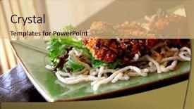  Presentation with japanese food - Beautiful PPT theme featuring gourmet japanese food served on a plate backdrop and a coral colored foreground