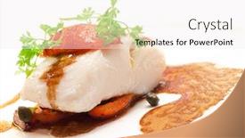  Presentation with main course - Colorful slides enhanced with gourmet main entree course grilled snow fish with brown sauce backdrop and a white colored foreground