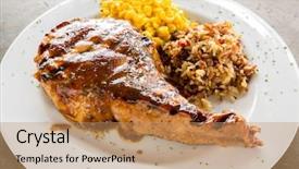  Presentation with main course - Presentation enhanced with gourmet main entree course grilled background and a  colored foreground