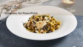  Presentation with music signs dark blue - Audience pleasing presentation theme consisting of gourmet-pasta-with-chicken backdrop and a mint green colored foreground