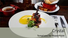  Presentation with duck - Colorful slides enhanced with gourmet restaurant roasted duck leg backdrop and a light gray colored foreground