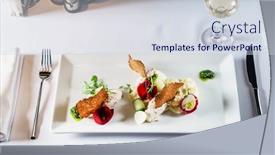  Presentation with restaurant - Cool new PPT theme with gourmet-salad-in-the-restaurant backdrop and a sky blue colored foreground