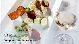  Presentation with restaurant - Presentation theme consisting of gourmet-salad-in-the-restaurant background and a sky blue colored foreground