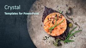  Presentation with salmon fish - PPT layouts with gourmet-salmon-fish-tartar-raw background and a tawny brown colored foreground
