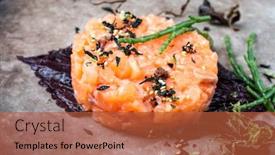  Presentation with salmon fish - Theme consisting of gourmet-salmon-fish-tartar-raw background and a red colored foreground