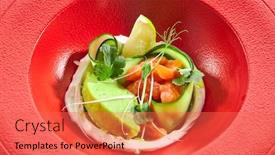  Presentation with fresh avocado - PPT theme with gourmet-salmon-tartar-with-avocado background and a red colored foreground