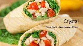  Presentation with snack - Amazing PPT layouts having gourmet sandwich - easy snack from fresh vegetables backdrop and a  colored foreground