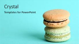  Presentation with gentle - Slide set consisting of gourmet sandwich - gentle colorful macaroons on color background and a  colored foreground