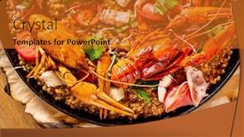  Presentation with seafood paella - PPT layouts having gourmet-seafood-paella-with-pink background and a gold colored foreground