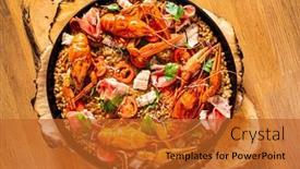  Presentation with seafood paella - Presentation theme with gourmet-seafood-paella-with-pink background and a red colored foreground