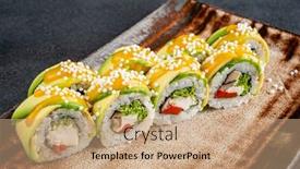  Presentation with sushi - PPT theme with gourmet-sushi-on-the-dark background and a coral colored foreground