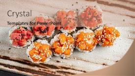  Presentation with sushi - PPT theme enhanced with gourmet-sushi-on-the-dark background and a coral colored foreground
