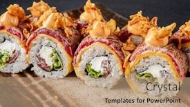  Presentation with sushi - PPT theme consisting of gourmet-sushi-on-the-dark background and a coral colored foreground