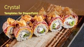  Presentation with sushi - PPT theme having gourmet-sushi-on-the-dark background and a tawny brown colored foreground