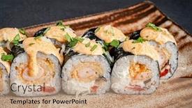  Presentation with sushi - Theme enhanced with gourmet-sushi-on-the-dark background and a coral colored foreground