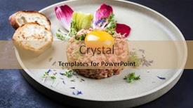  Presentation with beef - Theme enhanced with gourmet-tartar-raw-from-beef background and a coral colored foreground
