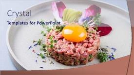  Presentation with beef - Presentation theme featuring gourmet-tartar-raw-from-beef background and a sky blue colored foreground