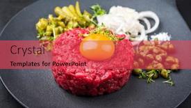  Presentation with beef - Audience pleasing presentation theme consisting of gourmet-tartar-raw-from-beef backdrop and a red colored foreground