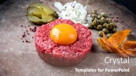  Presentation with beef - Cool new slide deck with gourmet-tartar-raw-from-beef backdrop and a violet colored foreground