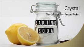  Presentation with baking soda - Presentation theme consisting of gout - wooden spoon and jar background and a light gray colored foreground