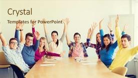  Presentation with education teamwork - Presentation design featuring governance team - education teamwork and people concept background and a cream colored foreground