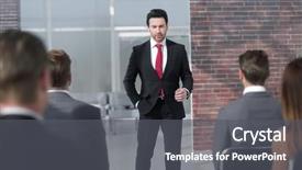  Presentation with team - Slide deck featuring governement employee training - businessman holds a briefing background and a dark gray colored foreground