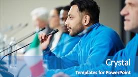  Presentation with monthly report - Audience pleasing slide deck consisting of governement employee training - young sportsman making report backdrop and a teal colored foreground