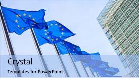  Presentation with european union - Audience pleasing PPT theme consisting of government - european union flags in front backdrop and a light blue colored foreground