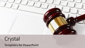 Presentation with gavel - Cool new slide set with government - gavel on white laptop backdrop and a light gray colored foreground