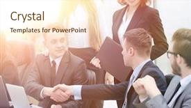  Presentation with partners - Audience pleasing PPT layouts consisting of government - handshake business partners behind backdrop and a cream colored foreground