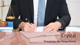  Presentation with government - Cool new PPT layouts with government - male judge working with document backdrop and a coral colored foreground