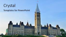  Presentation with government canada - Slide set having government - parliament hill building closeup background and a light blue colored foreground