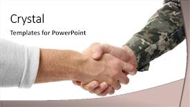  Presentation with shaking hands - Slide set with government - soldier and civilian shaking hands background and a white colored foreground