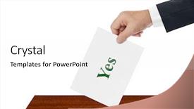  Presentation with paper - Colorful PPT theme enhanced with government border - hand with paper ballot isolated backdrop and a white colored foreground