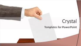  Presentation with paper - Beautiful PPT theme featuring government border - hand with paper ballot isolated backdrop and a white colored foreground