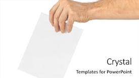  Presentation with paper - Presentation theme having government border - hand with paper ballot isolated background and a white colored foreground