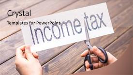 Presentation with income tax - Theme featuring government budget cuts - cut paper with words income background and a lemonade colored foreground