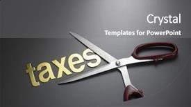  Presentation with government - Theme enhanced with government budget cuts - scissors and the alphabet taxes background and a gray colored foreground
