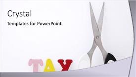  Presentation with tax - PPT layouts with government budget cuts - scissors and word tax background and a pink colored foreground