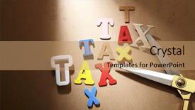  Presentation with government - Slide deck with government budget cuts - scissors with lot of tax background and a coral colored foreground