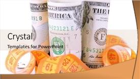  Presentation with tape measure - Audience pleasing presentation design consisting of government budget cuts - tape measure with money isolated backdrop and a coral colored foreground