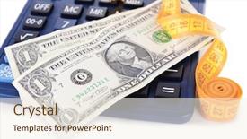  Presentation with large orchestra and tape recorder - PPT theme having government budget cuts - tape measure with money background and a cream colored foreground