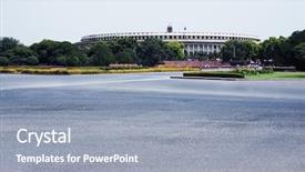  Presentation with new delhi - PPT layouts having government building at the roadside background and a light blue colored foreground