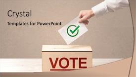  Presentation with vote - Presentation consisting of government check - close up of male hand background and a coral colored foreground