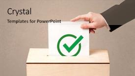  Presentation with vote - PPT layouts with government check - close up of male hand background and a coral colored foreground