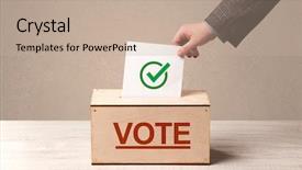  Presentation with vote - PPT theme having government check - close up of male hand background and a coral colored foreground